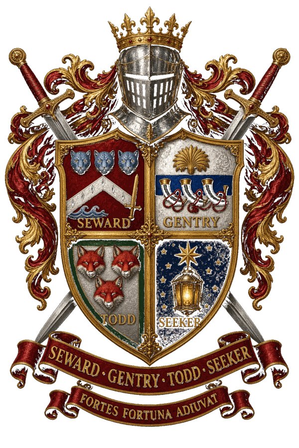 Achievement of arms: Seward · Gentry · Todd · Seeker
